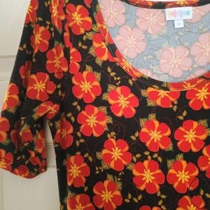LuLaRoe Black Maxi Dress with Red and Yellow Floral Design